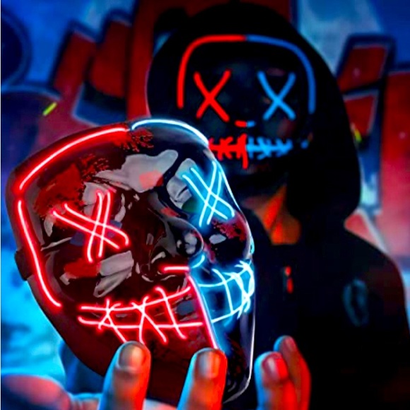 NEW Halloween Mask Skeleton, The LED Purge Light Up Costume Adult kids Men women - Picture 1 of 5